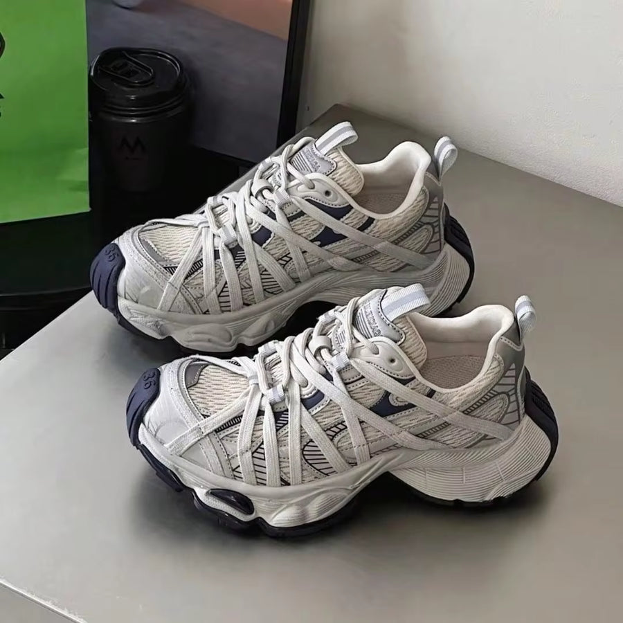 Thick-Sole Lace-Up Thick-Soled Shoes Men's Mesh Sports Shoes Versatile Breathable