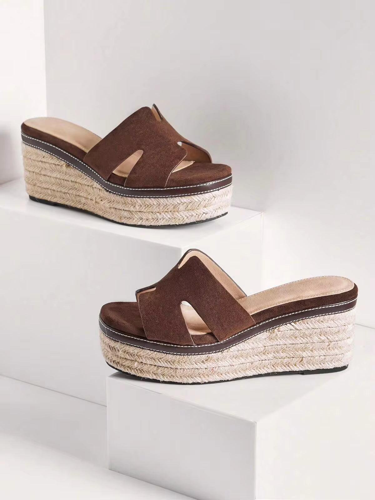 SHUZIA Women's Minimalist Cut-Out Slip-On Platform Sandals