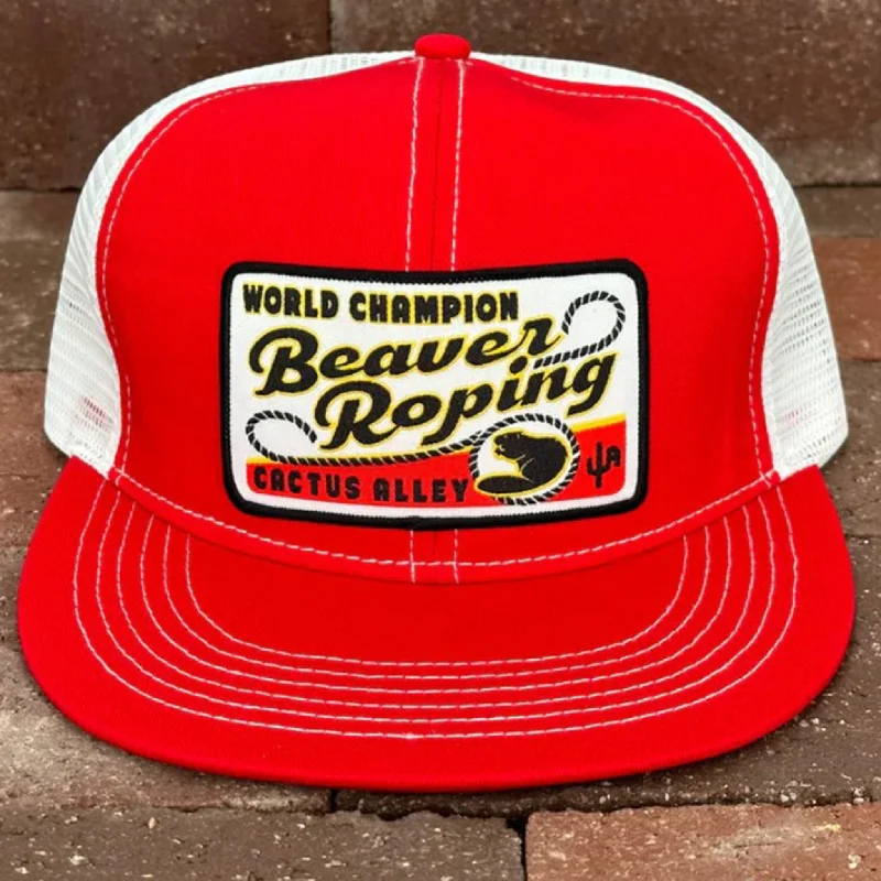 Cactus Alley Beaver Roping Red White Cap