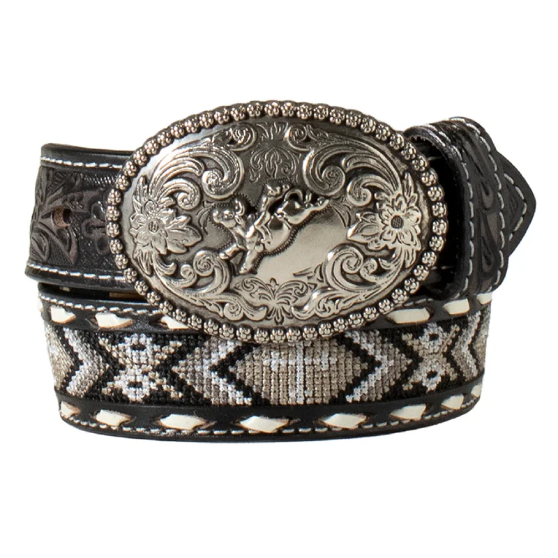 Nocona Kid's Black Embroidered Inlay Belt