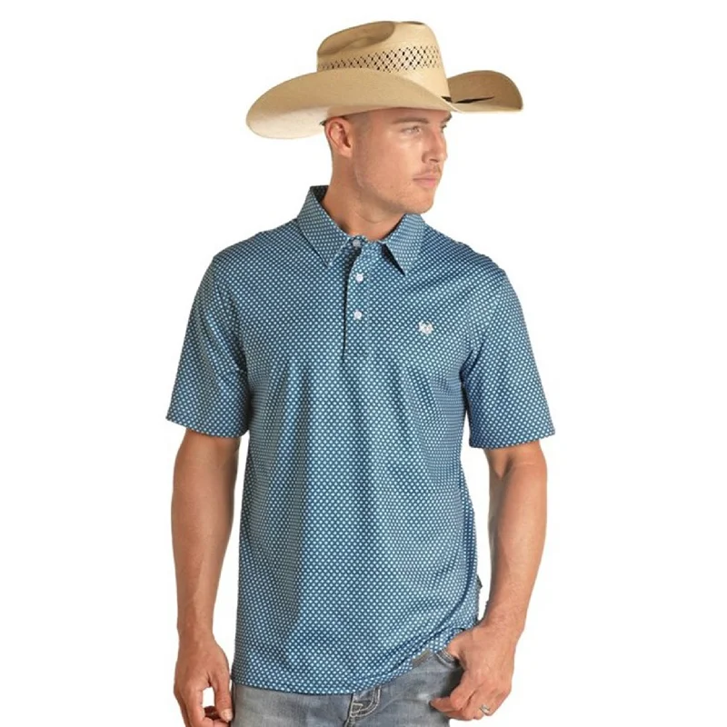 Rock & Roll Cowboy Blue Geometric Print Polo