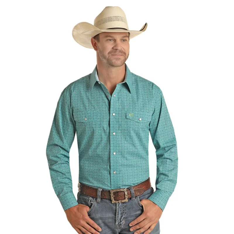 Panhandle Slim Men's Turquoise Geo Print Shirt