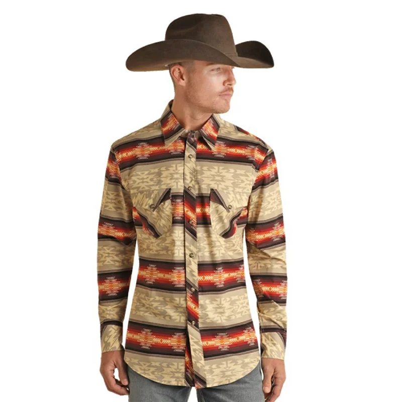 Rock & Roll Men's Cream & Ornge & Brown Aztec Shirt