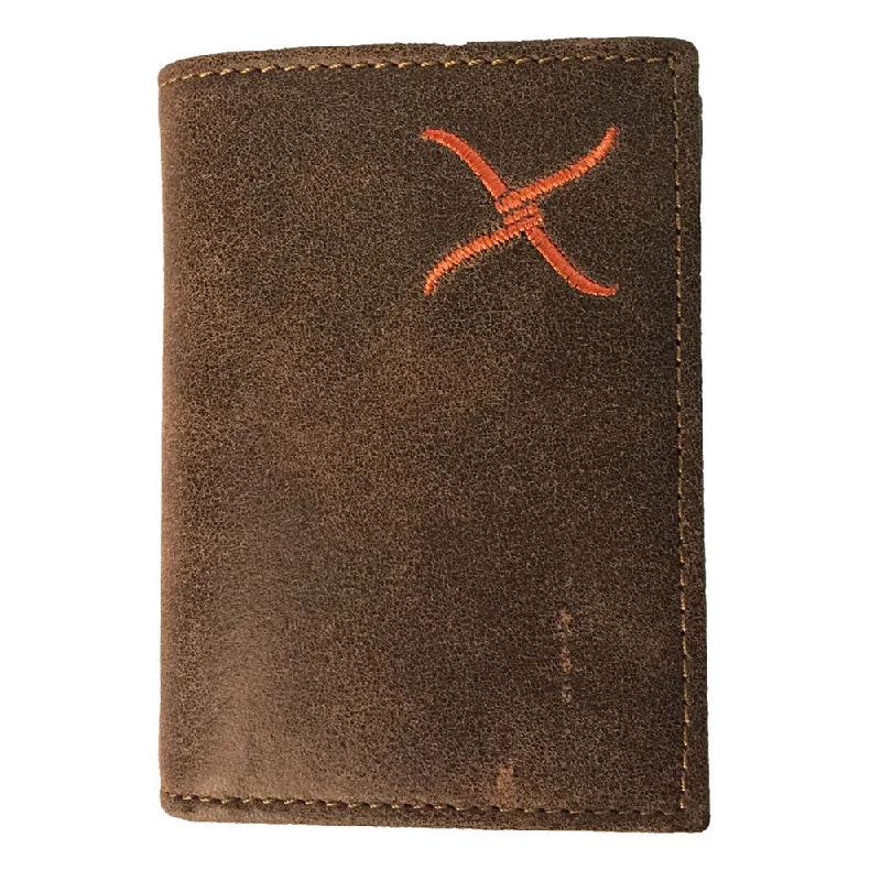 Twisted X Distressed Brown and Orange Trifold Wallet