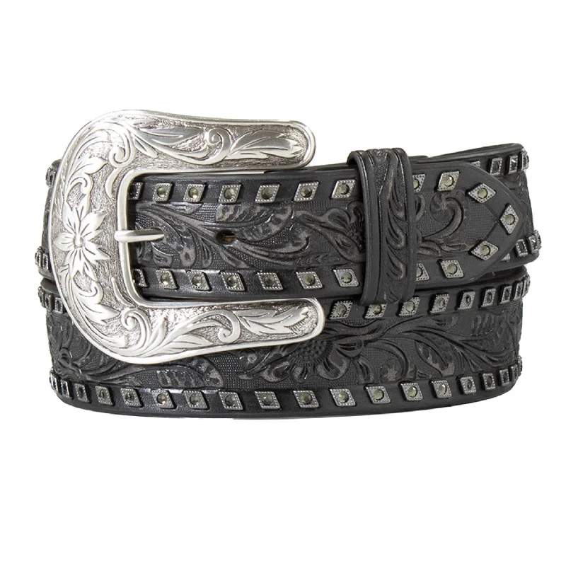 Angel Ranch Women's Black Floral Embossed Belt