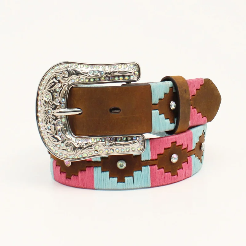 Angel Ranch Girls Brown/Southwest Pink/Turquoise Lace Belt