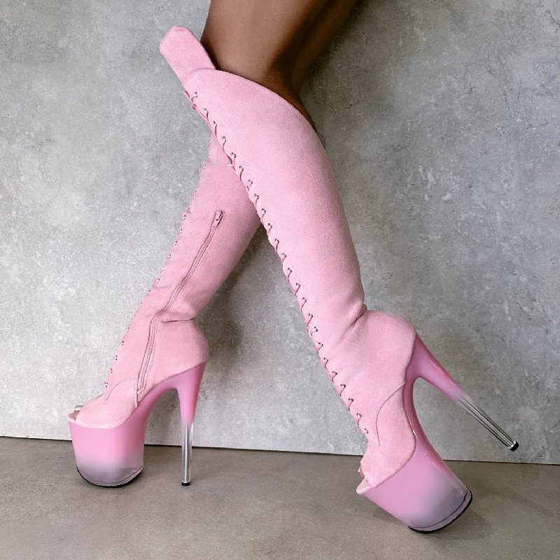 Pink Ombre Open Toe Over Knee Boot - 8INCH - Old Style - Check description