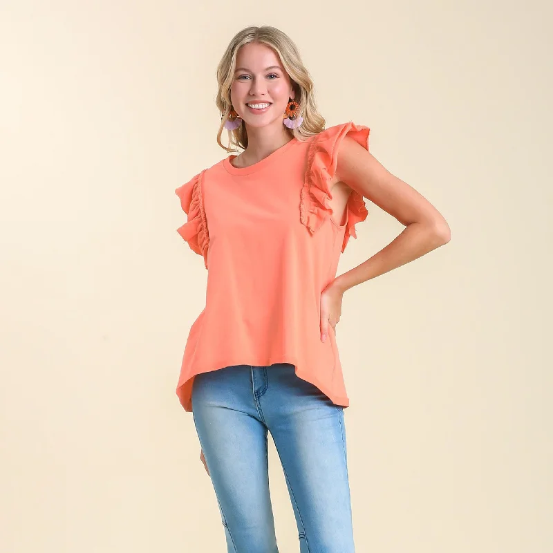 Umgee USA Women's Solid Ruffle Sleeve Shirt