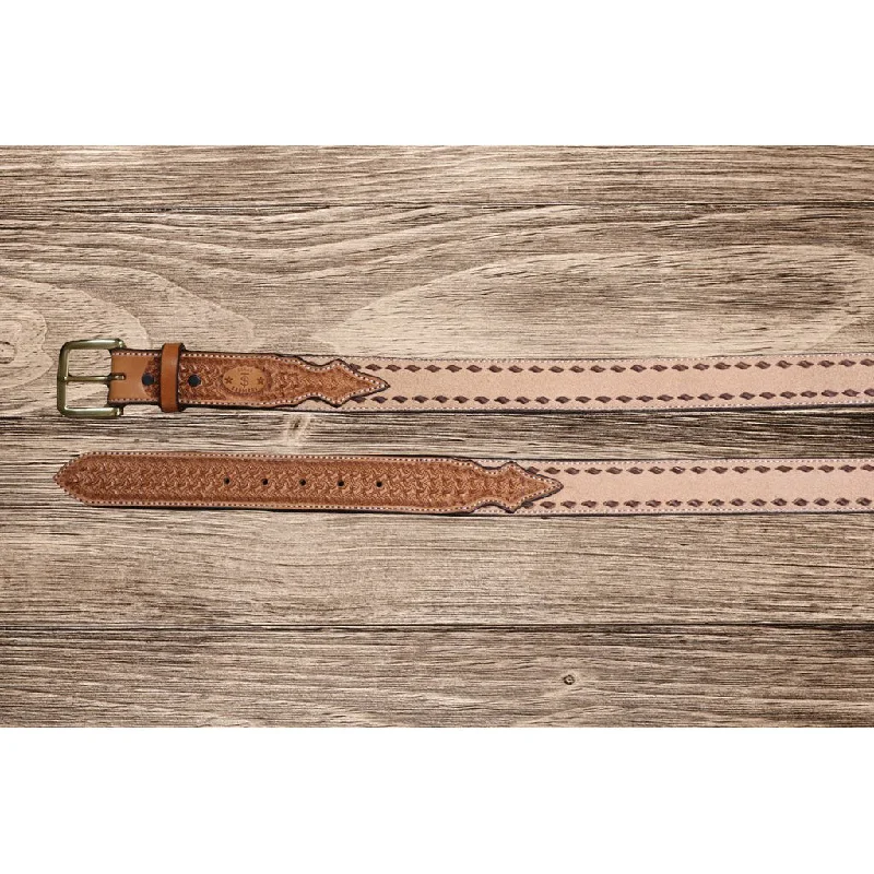 Texas Saddlery Men's Tan & Brown Buck Stitch Belt