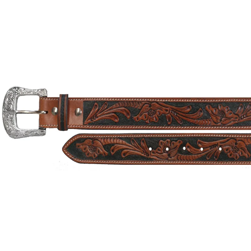 Western Fashion Acessories Men's Cognac & Black Floral Belt